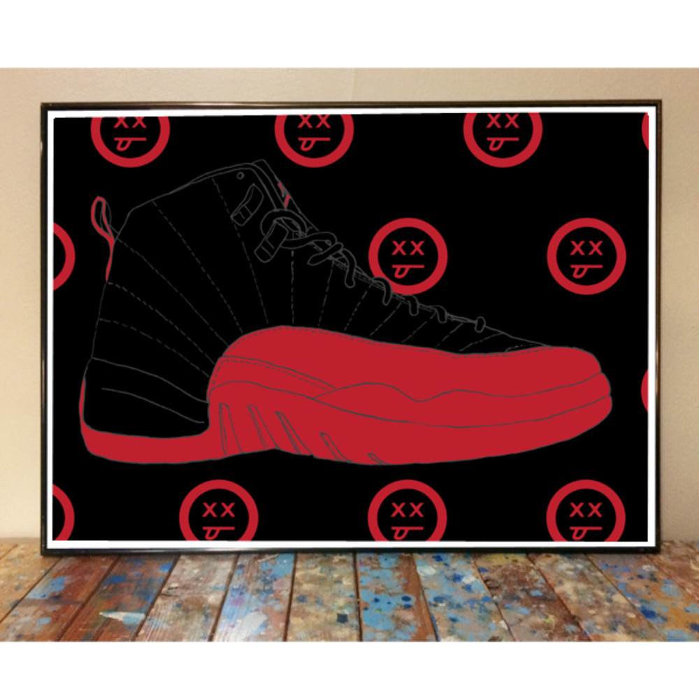 11x17 AIR JORDAN 12 FLU GAME DRAWING ART PRINT